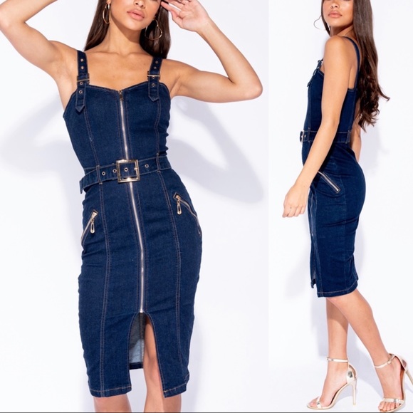 🔥5 ⭐️ Denim Goddess - Denim ZIP Up Dress - Picture 6 of 8